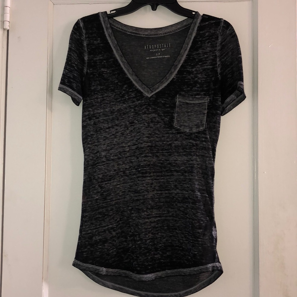 sheer grey/black v-neck